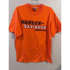 Harley Davidson Motorcycles Graphic T-Shirt Orange Short Sleeve USA Made L